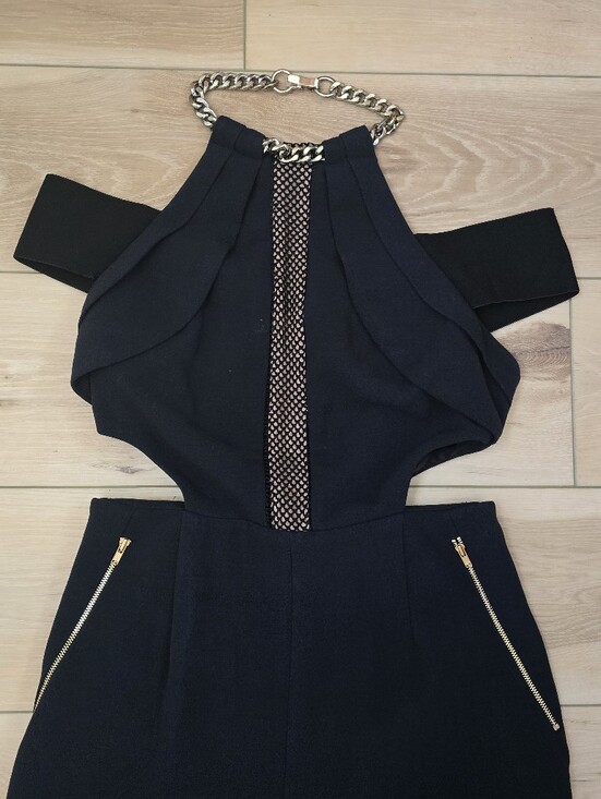 Self-Portrait Pants - Self-Portrait Navy Chain-Accent Cutout Jumpsuit